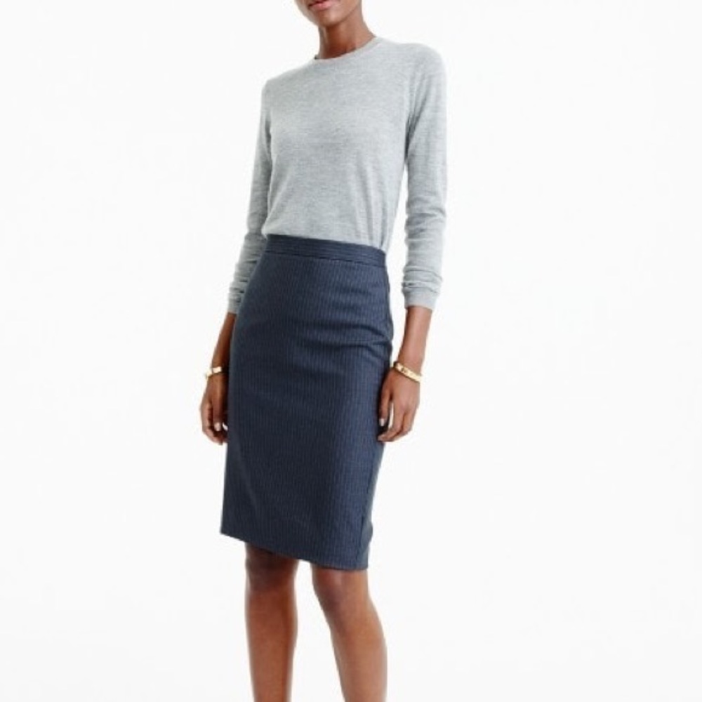 J Crew Navy Blue Wool Pin Stripe Pencil Skirt